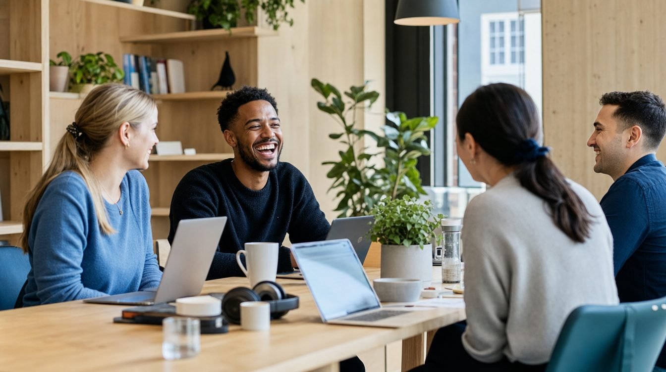Team of professionals collaborating in a bright Scandinavian office